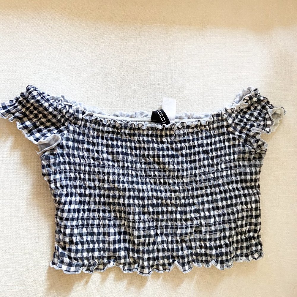 H&M Cropped Off the Shoulder Gingham Top